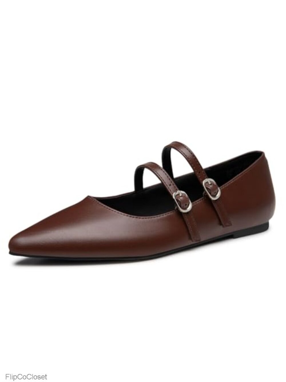 Mary Jane Flats Pointed Toe Adjustable Strap PU Leather Comfortable Slip On